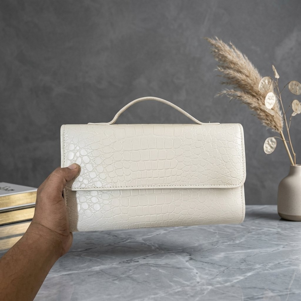 Raya White Crocodile Texture bag