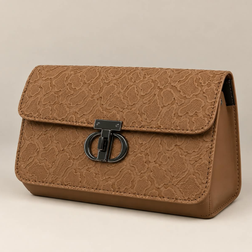 Elegant Brown Embossed Pattern Clutch Bag