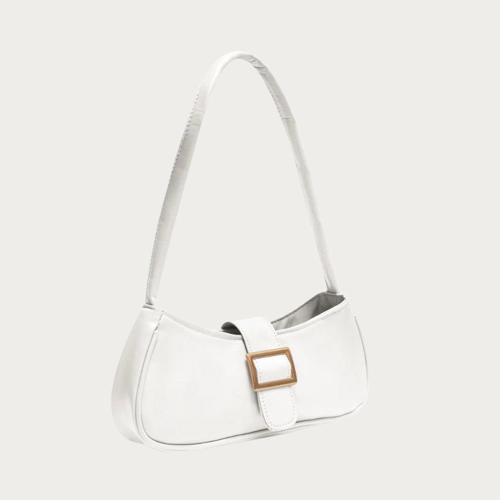 Elegant White Buckle Shoulder Handbag