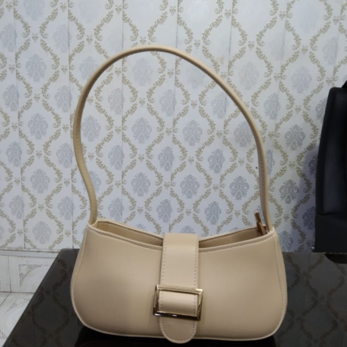 Elegant Beige Buckle Shoulder Handbag