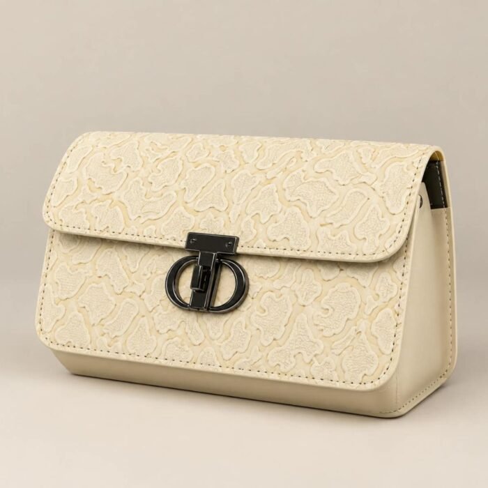 Elegant Cream Textured Shoulder Clutch Bag